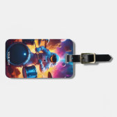 Fantasy Schattigee levendige astronaut spelen drum Bagagelabel (Voorkant horizontaal)
