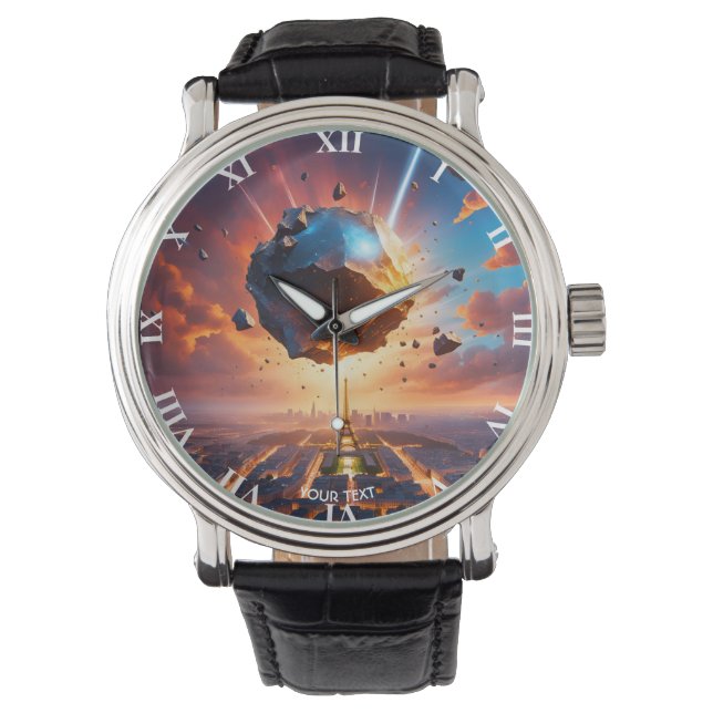 Fantasy Schattigee levendige meteoriet zonsonderga Horloge (Voorkant)