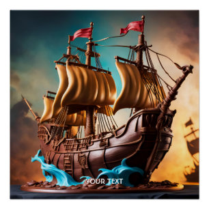 Fantasy Schattigee levendige piratenscheepstaart Perfect Poster