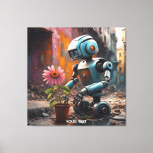 Fantasy Schattigee levendige robot City Flower Canvas Afdruk