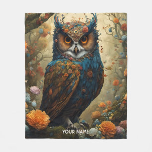 Fantasy Schattigee levendige Uil Flowers Fleece Deken