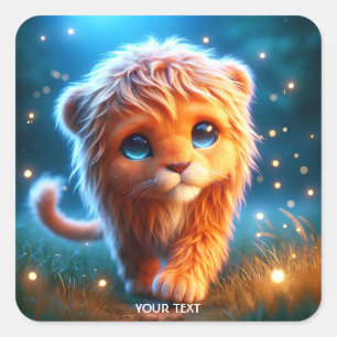 Fantasy Schattigee Lion Cub Sterren Vierkante Sticker