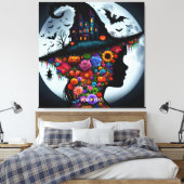 Fantasy Schattigee meisje heks Halloween Canvas Afdruk (Insitu (Slaapkamer))
