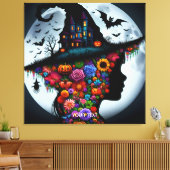 Fantasy Schattigee meisje heks Halloween Canvas Afdruk (Insitu (Woonkamer))