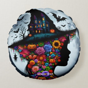 Fantasy Schattigee meisje heks Halloween Rond Kussen