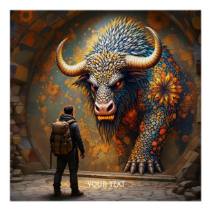 Fantasy Schattigee Mythische Bull Mosaic Perfect Poster