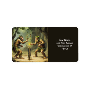 Fantasy Schattigee Neanderthalers spelen tennis Etiket