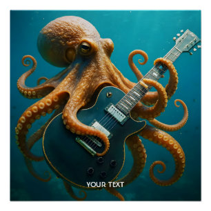 Fantasy Schattigee octopus die gitaar speelt Perfect Poster