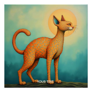Fantasy Schattigee Oranje Abstracte Kat Perfect Poster