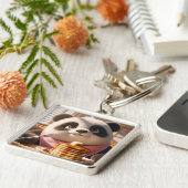 Fantasy Schattigee panda eten pannenkoeken Sleutelhanger (Zijkant)