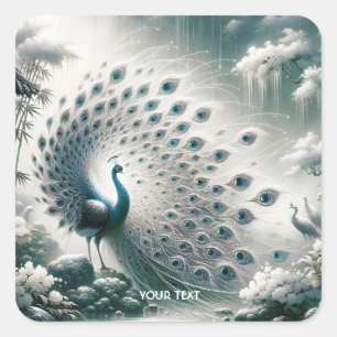 Fantasy Schattigee Peacock Rain Tree Vierkante Sticker