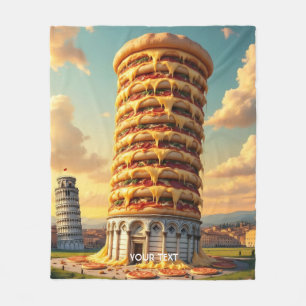 Fantasy Schattigee Pisa Tower Pizza Fleece Deken