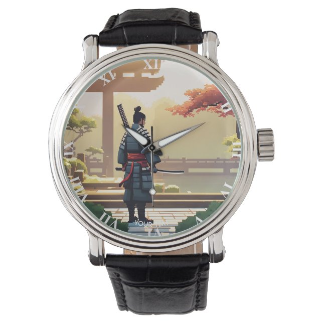 Fantasy Schattigee Pixel Art Samurai Horloge (Voorkant)
