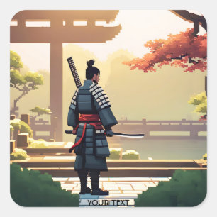 Fantasy Schattigee Pixel Art Samurai Vierkante Sticker
