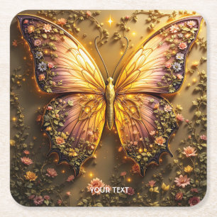Fantasy Schattigee Plum Peach Butterfly Vierkante Kartonnen Onderzetter