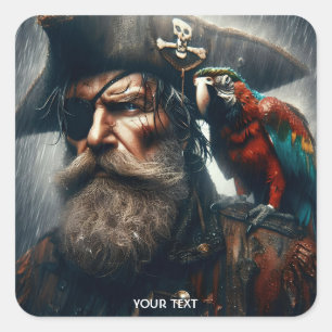 Fantasy Schattigee Rain Captain Pirate Vierkante Sticker