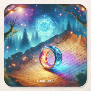 Fantasy Schattigee Ring Forest Skies Vierkante Kartonnen Onderzetter