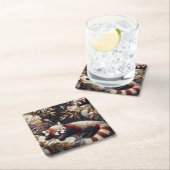 Fantasy Schattigee rode panda kunst Vierkante Kartonnen Onderzetter (Insitu)