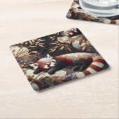 Fantasy Schattigee rode panda kunst Vierkante Kartonnen Onderzetter (Schuin)