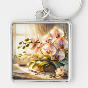 Fantasy Schattigee Roze Orchideeën Waterverf Sleutelhanger