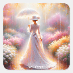 Fantasy Schattigee Roze Tuin Paraplu Vierkante Sticker