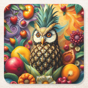 Fantasy Schattigee serene ananas uil Vierkante Kartonnen Onderzetter