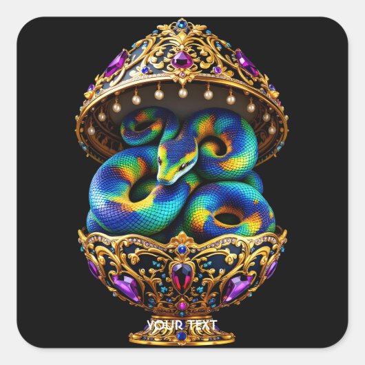 Fantasy Schattigee Snake Vibrant Egg Vierkante Sticker (Voorkant)
