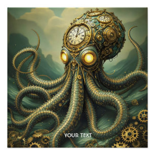 Fantasy Schattigee Steampunk Clock Kraken Perfect Poster