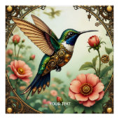 Fantasy Schattigee Steampunk Vogelbloemen Perfect Poster (Voorkant)