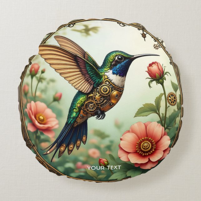 Fantasy Schattigee Steampunk Vogelbloemen Rond Kussen (Voorkant)