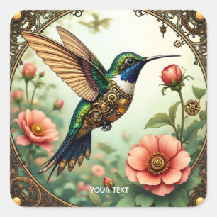 Fantasy Schattigee Steampunk Vogelbloemen Vierkante Sticker