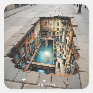 Fantasy Schattigee straat huizen illusie Vierkante Sticker