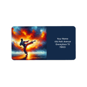 Fantasy Schattigee Sunset Karate Fighter Etiket