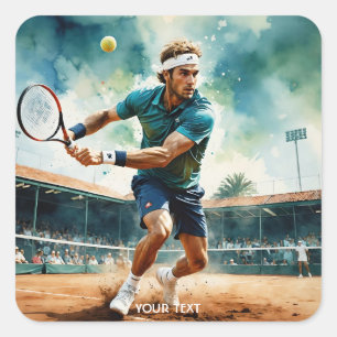 Fantasy Schattigee tennisspeler Ball Vierkante Sticker