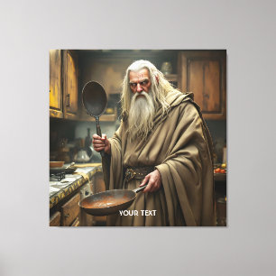 Fantasy Schattigee tovenaar Frying Pan Canvas Afdruk