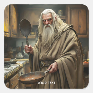 Fantasy Schattigee tovenaar Frying Pan Vierkante Sticker