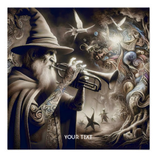Fantasy Schattigee Tovenaar Trompet Bos Perfect Poster