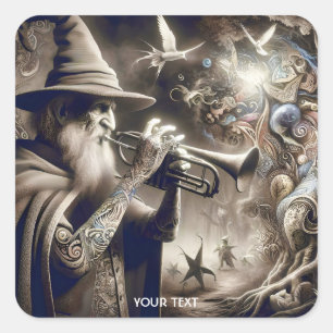 Fantasy Schattigee Tovenaar Trompet Bos Vierkante Sticker