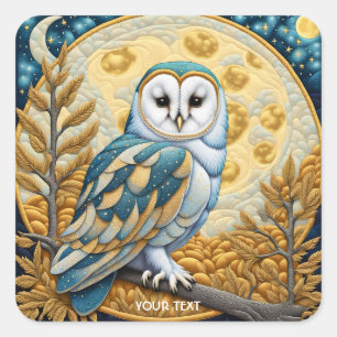 Fantasy Schattigee Uil Moon Trees Vierkante Sticker