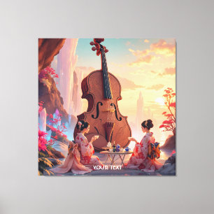 Fantasy Schattigee Viool Meisjes Thee Canvas Afdruk