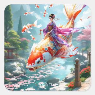 Fantasy Schattigee vis Japans meisje Vierkante Sticker