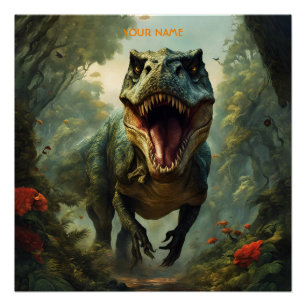 Fantasy Schattigee Vivid Flowers Majestic T-Rex Perfect Poster