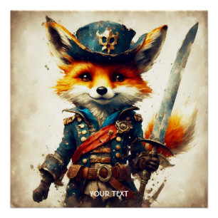 Fantasy Schattigee Vivid Fox Pirate Cartoon Perfect Poster