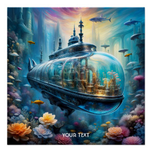 Fantasy Schattigee Vivid Glass Submarine Flowers Perfect Poster