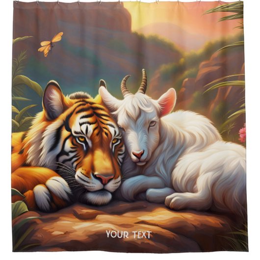 Fantasy Schattigee Vivid Sleeping Tiger Goat Douchegordijn (Voorkant)