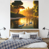 Fantasy Schattigee Vivid Swans Sunset Forest. Perf Canvas Afdruk (Insitu (Slaapkamer))
