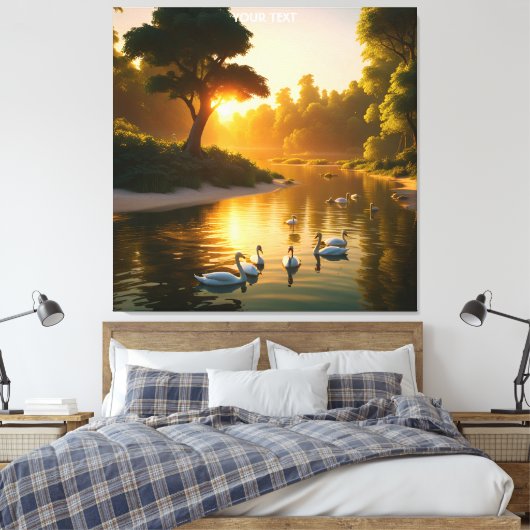 Fantasy Schattigee Vivid Swans Sunset Forest. Perf Canvas Afdruk (Insitu (Slaapkamer))
