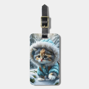 Fantasy Schattigee Winter Kitten Sneeuw Bagagelabel
