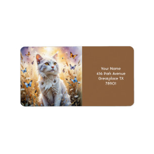 Fantasy Schattigee Witte Kat Vlinders Etiket