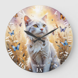 Fantasy Schattigee Witte Kat Vlinders Grote Klok